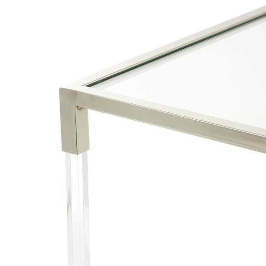 46" Silver Metal Minimalistic Open Framed Living Room Coffee Table with Clear Glass Top & Acrylic Legs